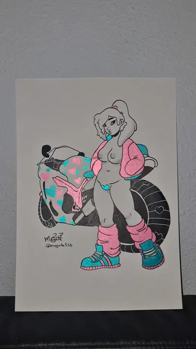 Mixed media drawing :: Biker Girl #3 - Image 3