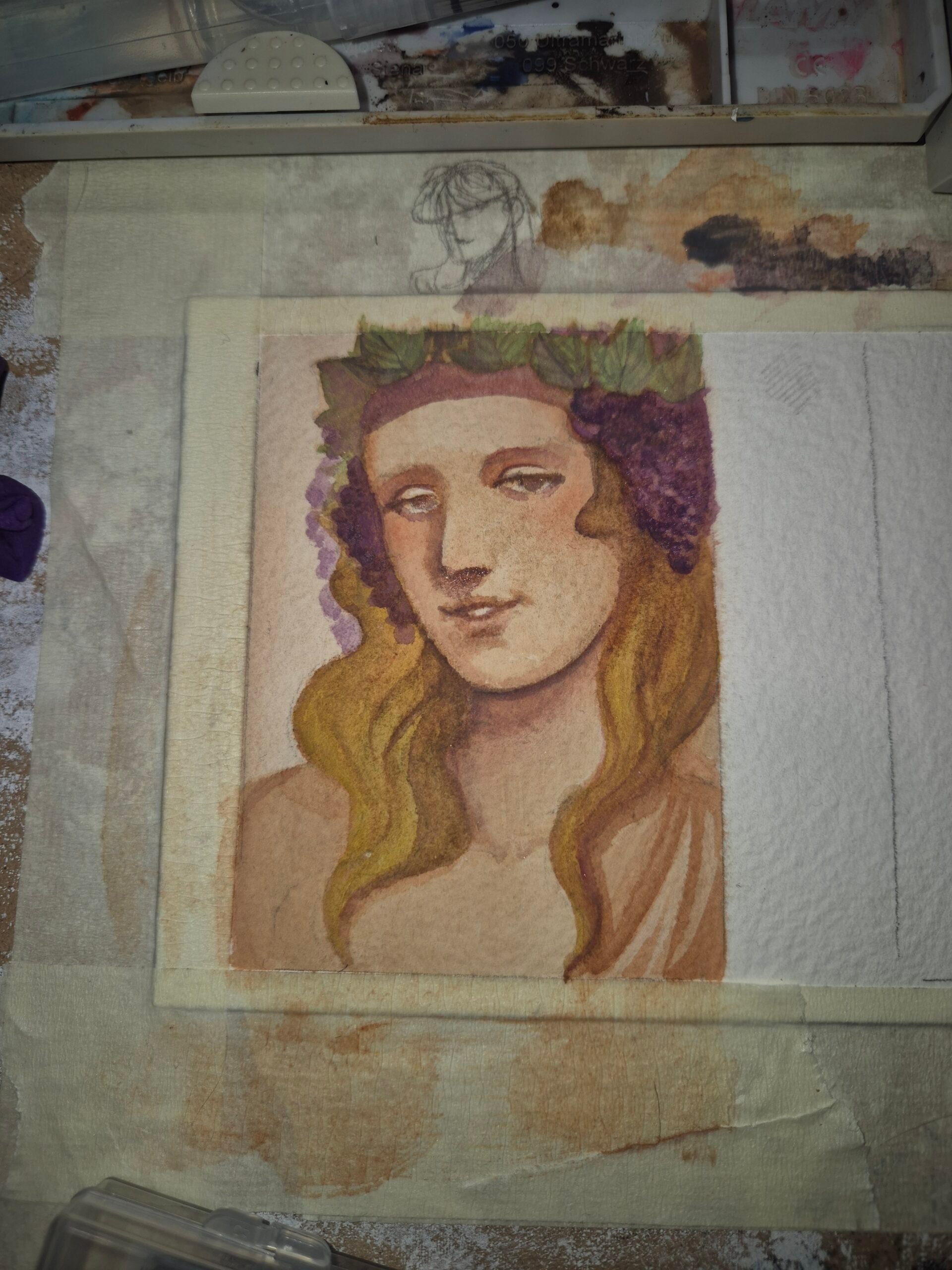 Watercolor ACEO Original Art :: Dionysus - Image 6
