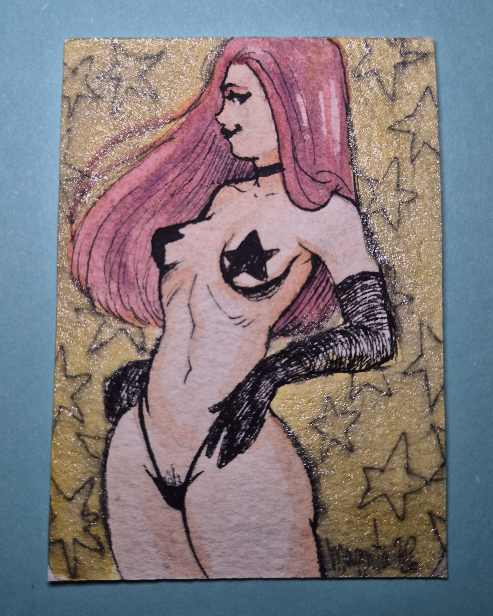 Watercolor ACEO Original Art :: She's a Star - Image 4