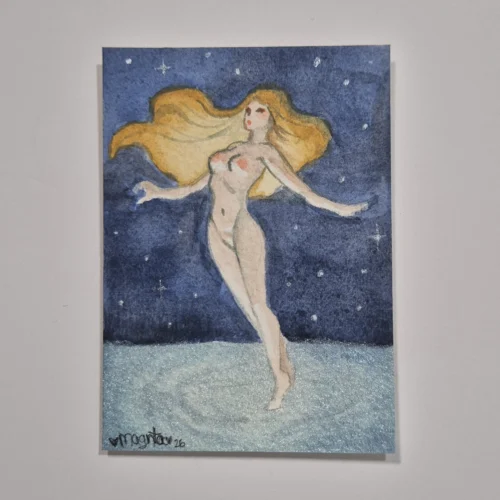 Watercolor ACEO Original Art :: Glowing lake