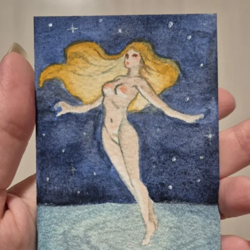 Watercolor ACEO Original Art :: Glowing lake