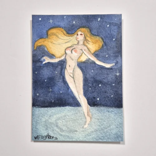 Watercolor ACEO Original Art :: Glowing lake