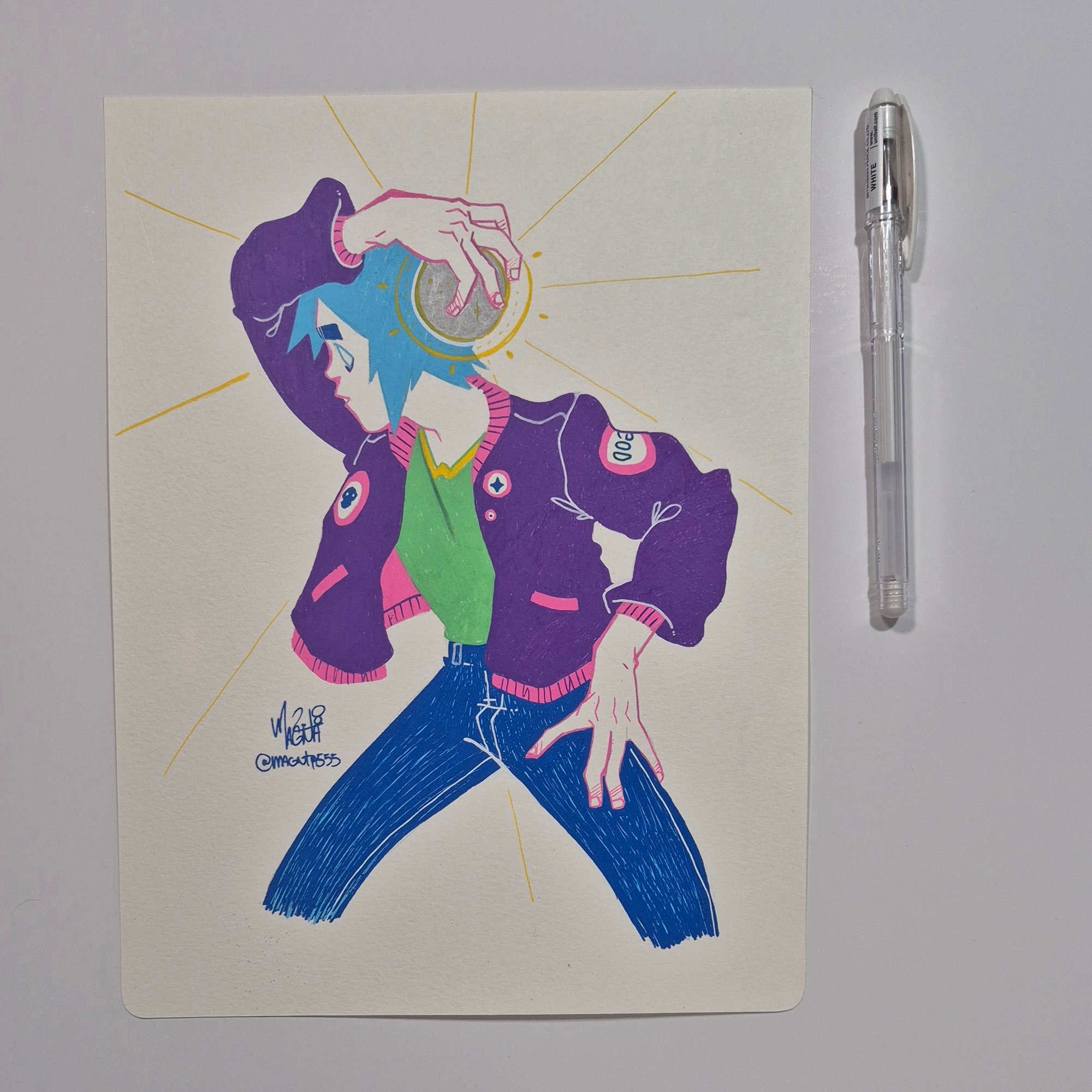 Acrylic pens Painting :: 2D holding a ball - Image 4