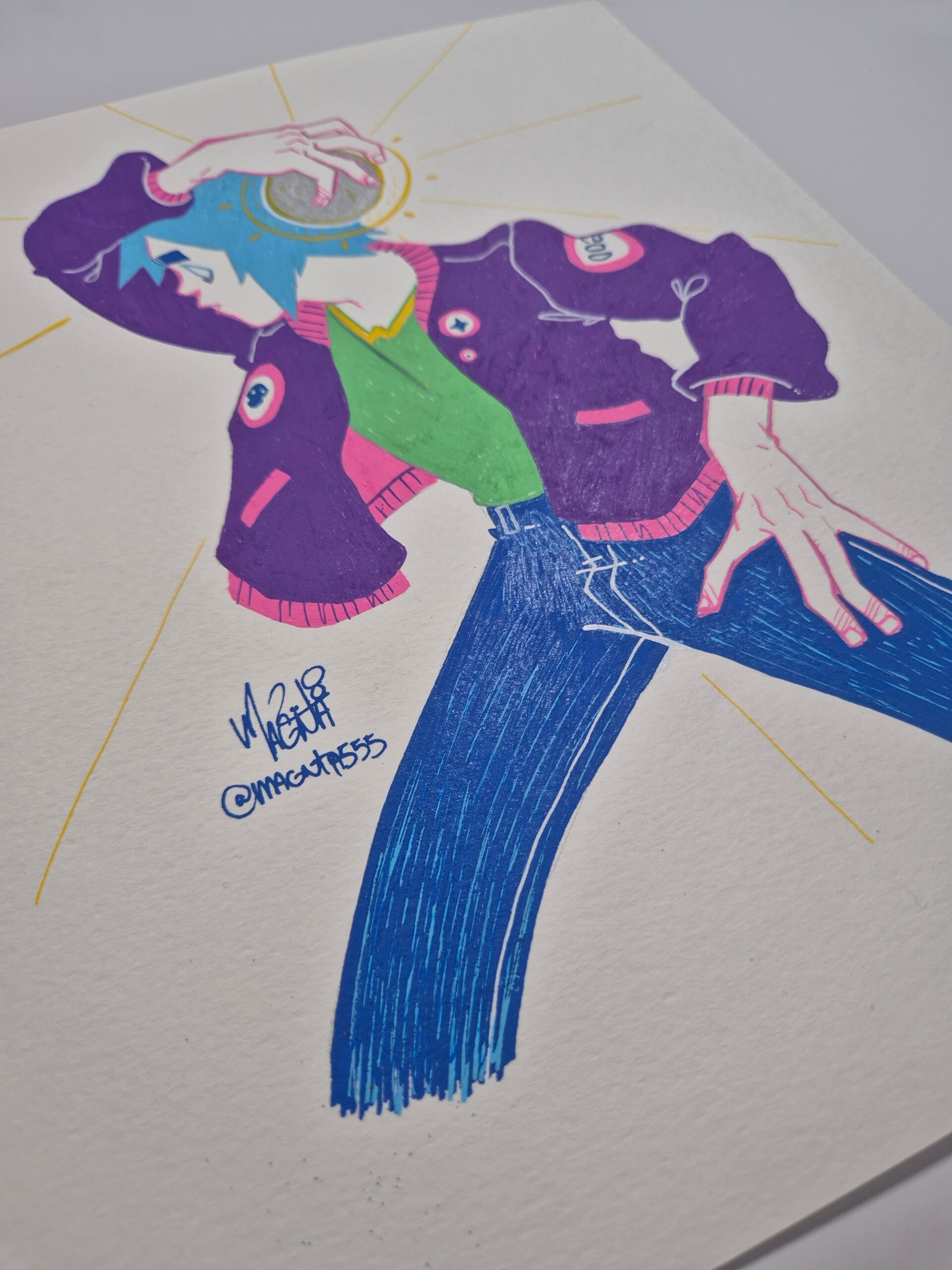 Acrylic pens Painting :: 2D holding a ball - Image 3