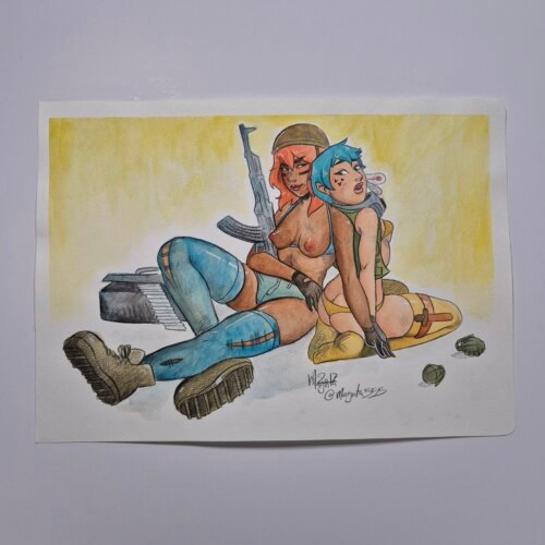 Watercolor Painting :: Soldiers Resting