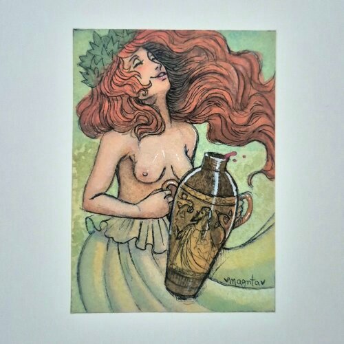 Watercolor ACEO Original Art :: The Wine Girl