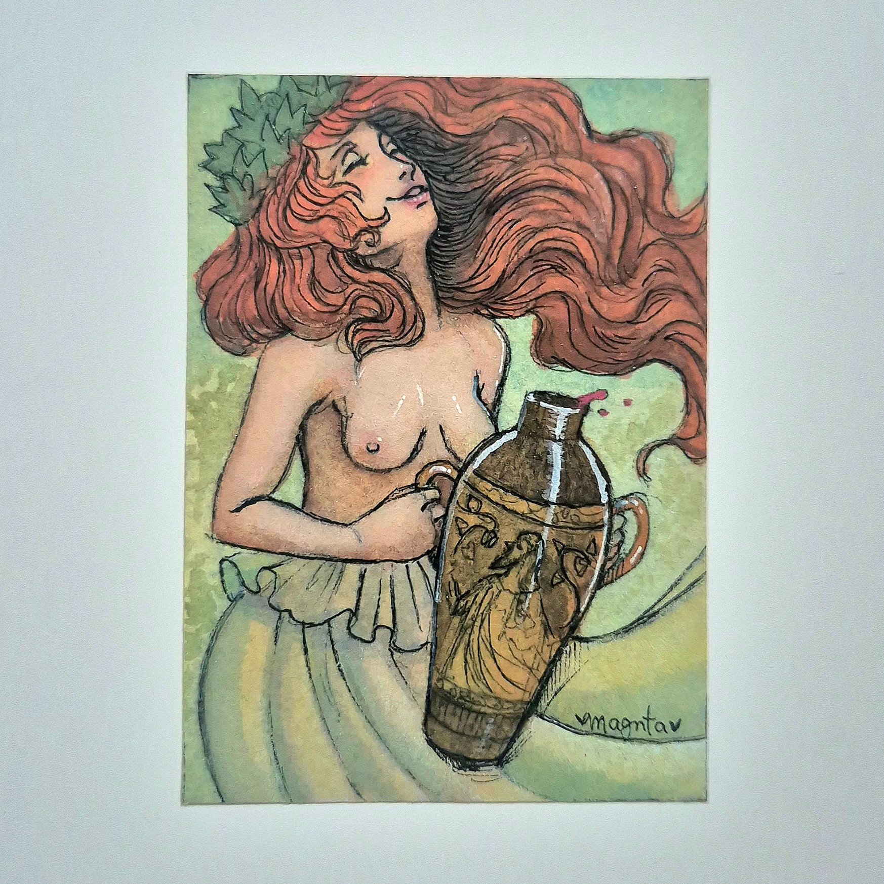 Watercolor ACEO Original Art :: The Wine Girl