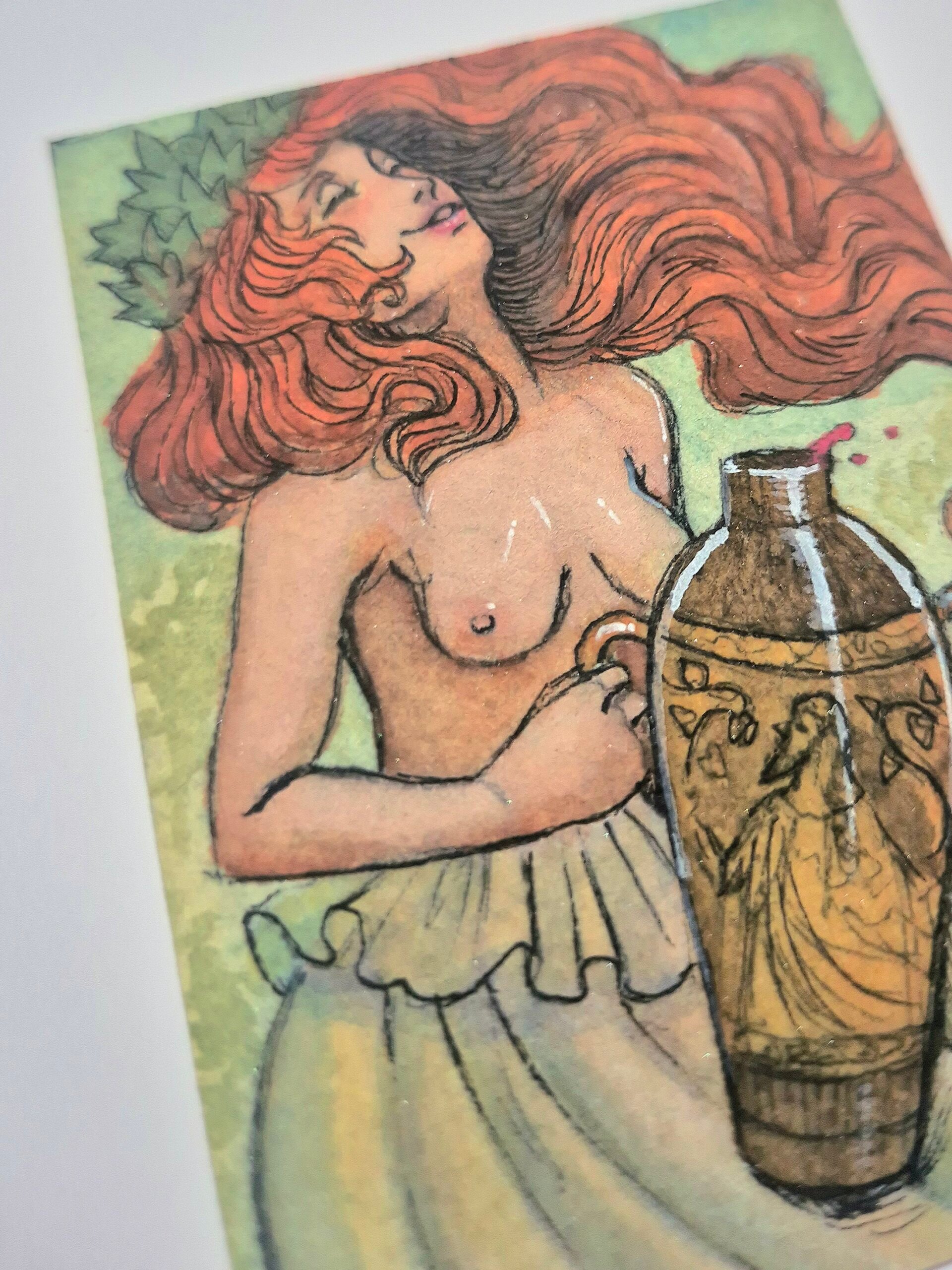 Watercolor ACEO Original Art :: The Wine Girl - Image 2