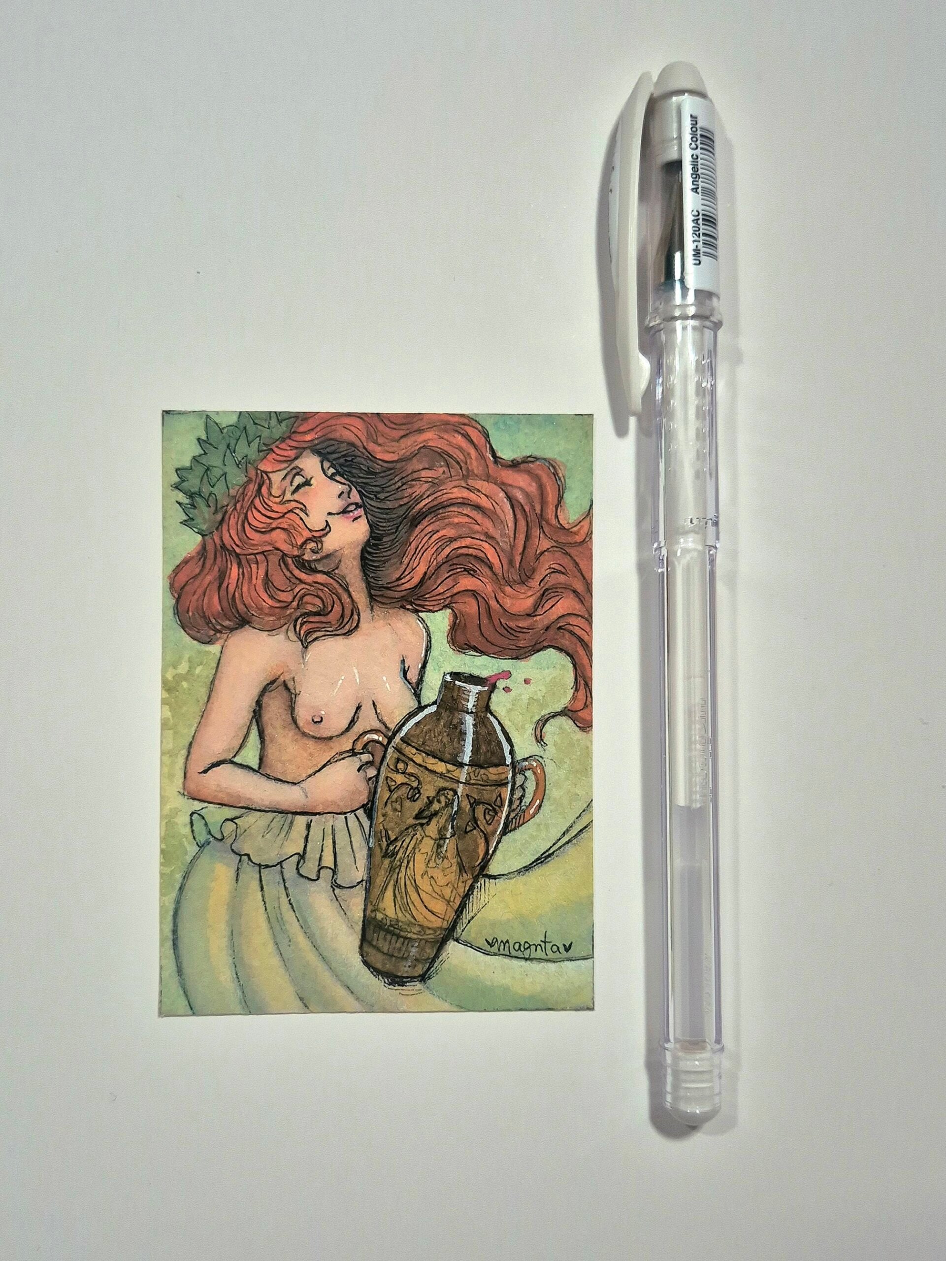 Watercolor ACEO Original Art :: The Wine Girl - Image 4